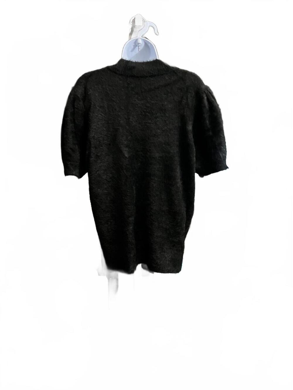 CeCe Black Puff Sleeve Soft Romantic Goth Fuzzy Mock Neck Sweater-Size Large - Picture 3 of 6
